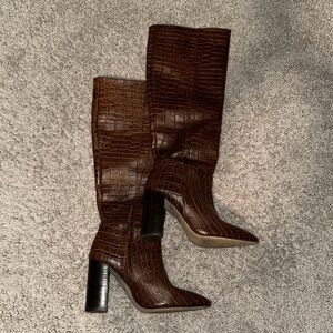 Steve Madden Brown Leather Croc Tall Boots with Heel